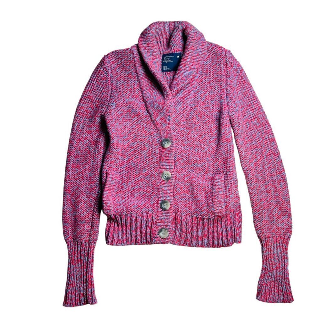 American Eagle Medium Cardigan Vibrant Red Blue Collegiate School